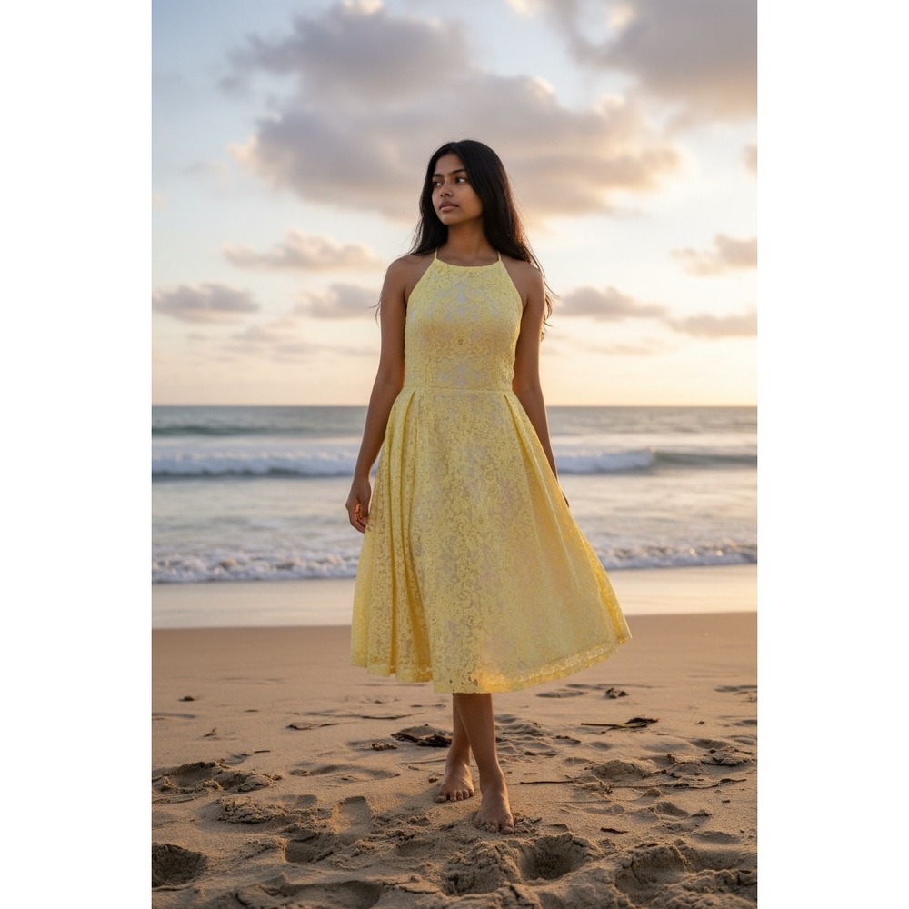 Coconinno Yellow Lace Cottagecore‎ Sun Dress Small